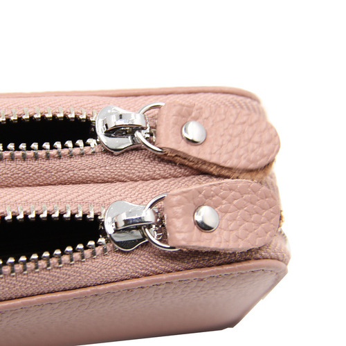 Foreign trade first-layer cowhide double zipper business card bag RFID anti-theft accordion genuine card bag multi-card slot card bag wholesale