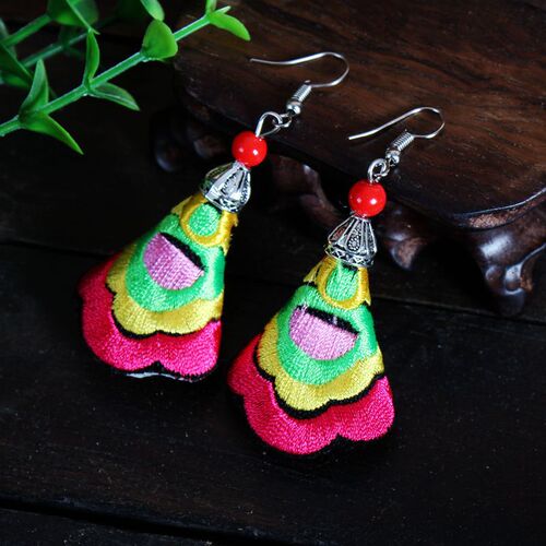 Yunnan Ethnic Style Fabric Earrings Wholesale Embroidered Drop Earrings Fabric Embroidery Accessory