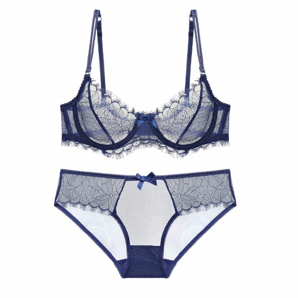 Ultra thin transparent sexy lace bra for eyelashes, underwear, set, European style