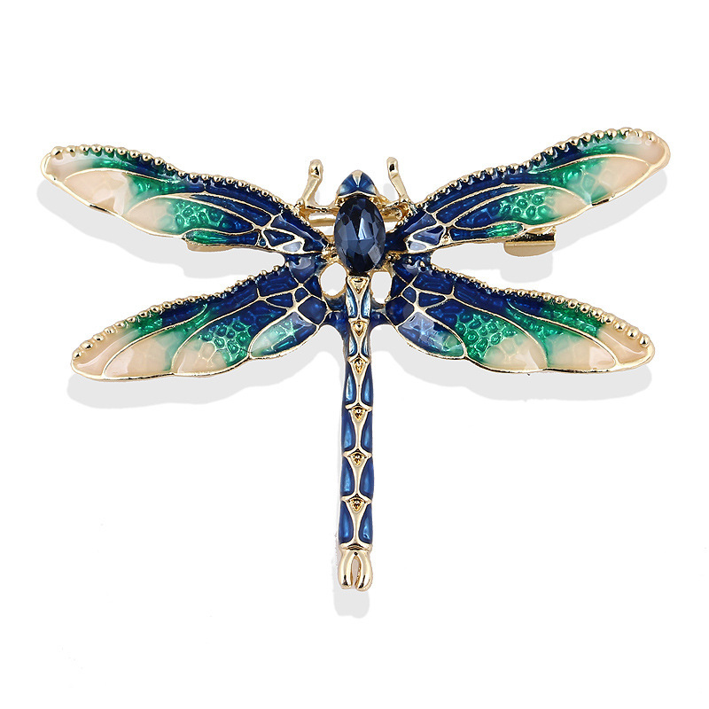 Lanhao Korean Original Handmade Rhinestone Alloy Dripping Oil Enamel Crystal Dragonfly Insect Brooch Men and Women Accessories