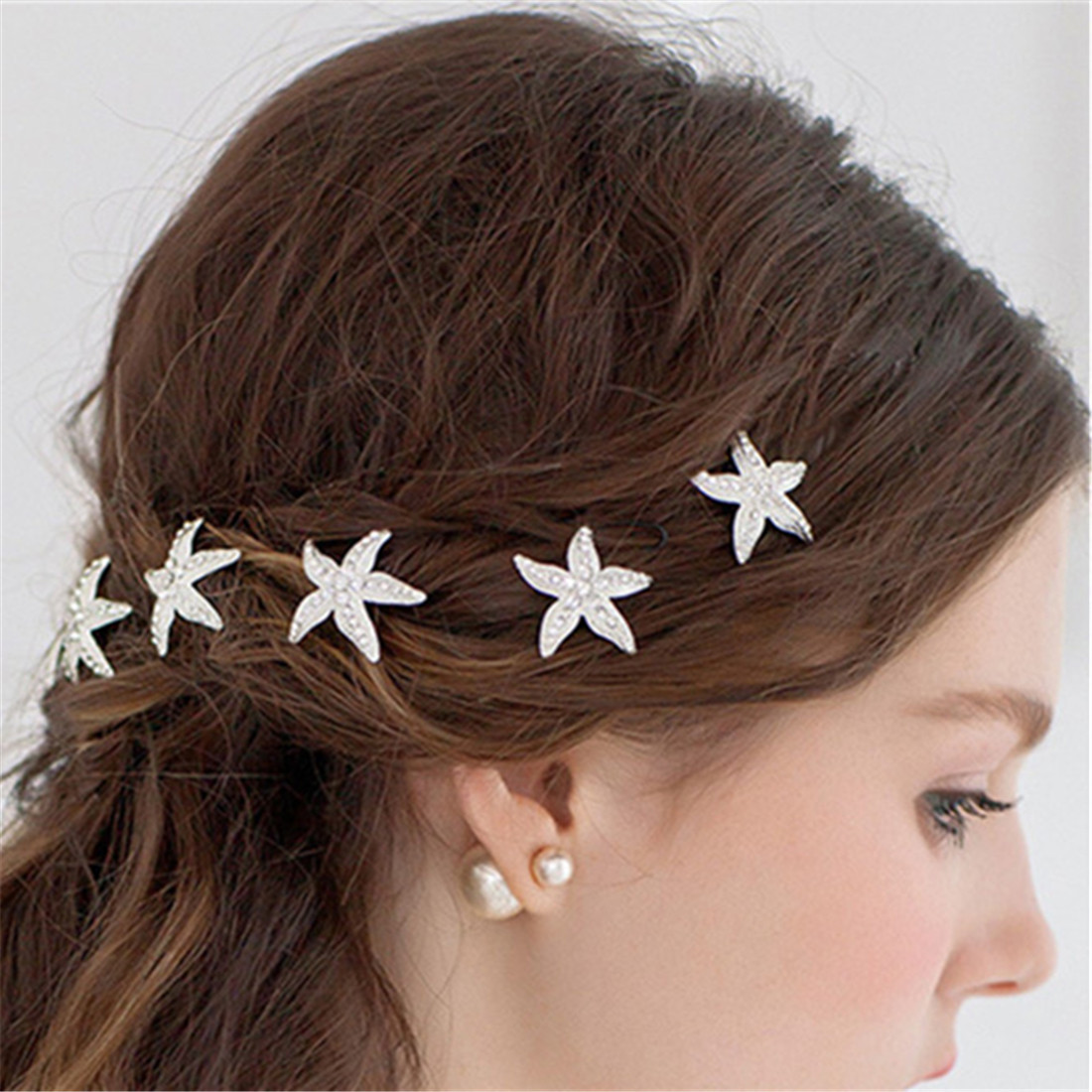 A1201 nueva estrella de mar horquilla accesorios para el cabello nupcial flor en forma de U clip estrella de mar taladro de agua accesorios fabricante