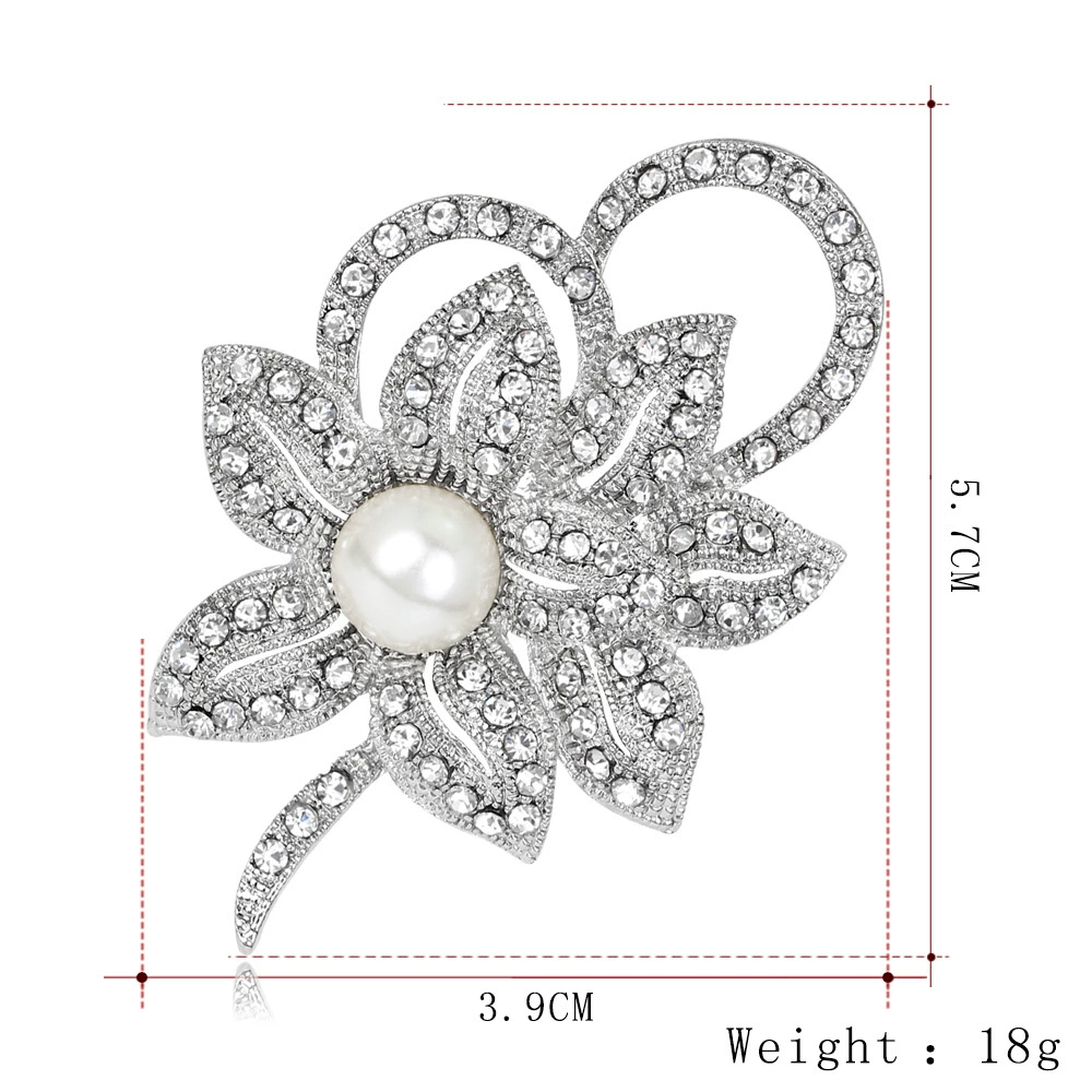Брошь (Danjun Jewelry) Floral Alloy со стразами, белый электрокоирование, 10,5×7,5 см