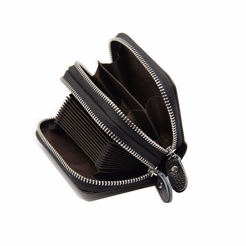 Foreign trade first-layer cowhide double zipper business card bag RFID anti-theft accordion genuine card bag multi-card slot card bag wholesale