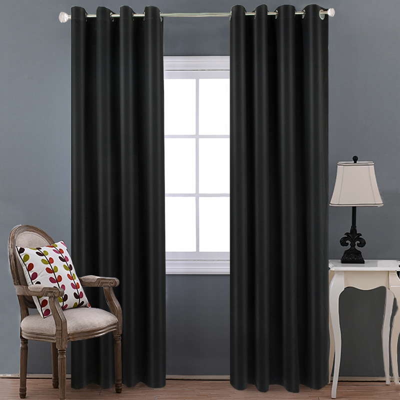 Shaoxing Factory Direct Sales Black Silk High-Precision Blackout Cloth Insulated Curtains Scandinavian Style Cross-Border Pure Color Curtains Finished Products