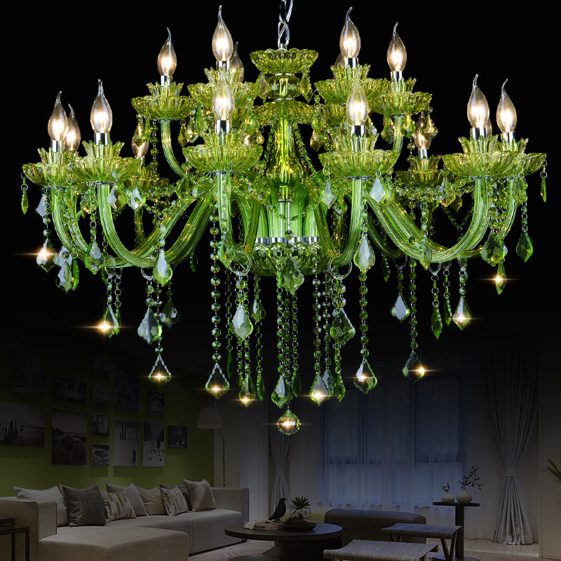European colored glass crystal lamp creative restaurant net coffee candle lamp green clothing store diffuse coffee chandelier wholesale