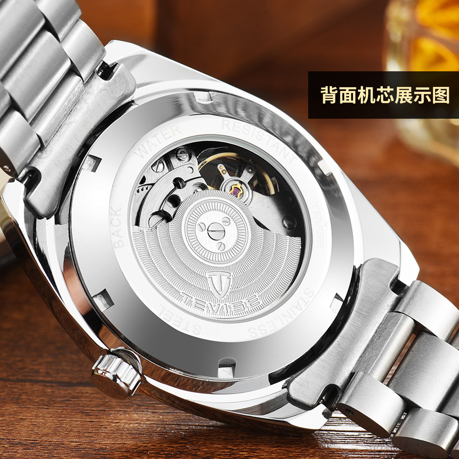 Swiss tevise teweys reloj de marca famosa reloj Tourbillon para hombre reloj mecánico impermeable reloj de correa de acero para hombre de negocios grande