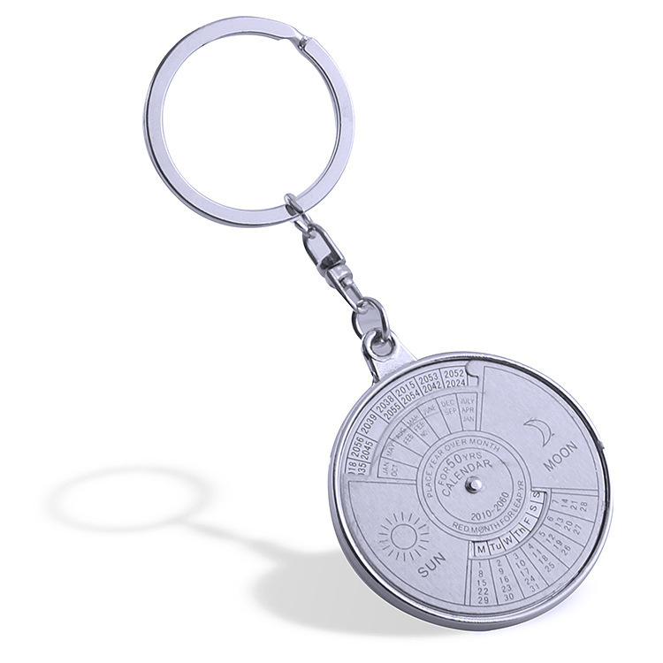 Metal multi-function key chain compass perpetual calendar bottle opener key chain pendant logo advertising promotional gifts