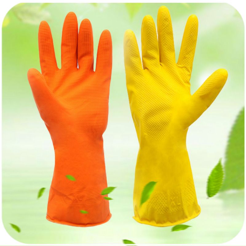 Luvas de látex finas para limpeza doméstica, ideais para lavar roupa, lavar louça e para uso na cozinha, além de serem resistentes a manchas._voghion.com