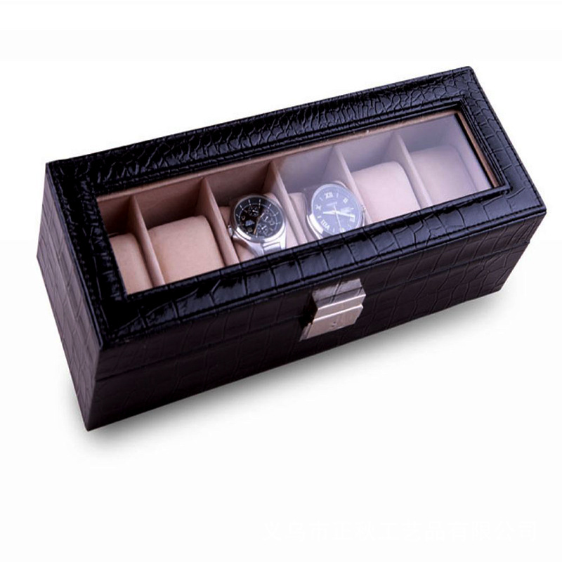 翻盖开窗6位手表盒石头纹皮质多格首饰展示盒多位名表收藏盒