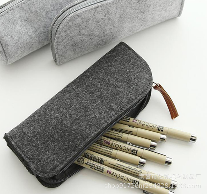 毛毡笔袋 大容量铅笔袋学生文具袋毛毡布纯色复古简约文具盒
