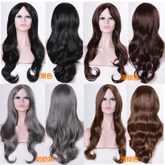 歐美假髮 動漫cos假髮 中分長捲髮高溫絲蓬鬆修臉外貿熱銷假頭套