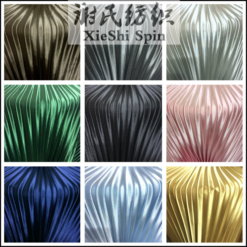 Electro-Optical Clothing Fabric Multi-Color Large Stripesd Accordion Pleat Crumpled Pleated Simulated Silk Satin Non-Transparent Silks and Satins Fabric