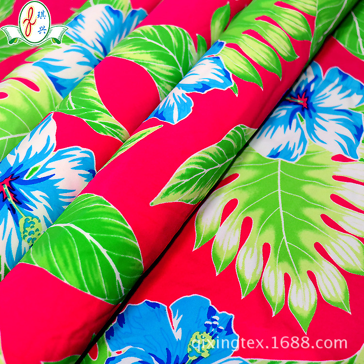 纬编针织泳装布料大叶子花朵印花 弹力针织印花泳衣布面料