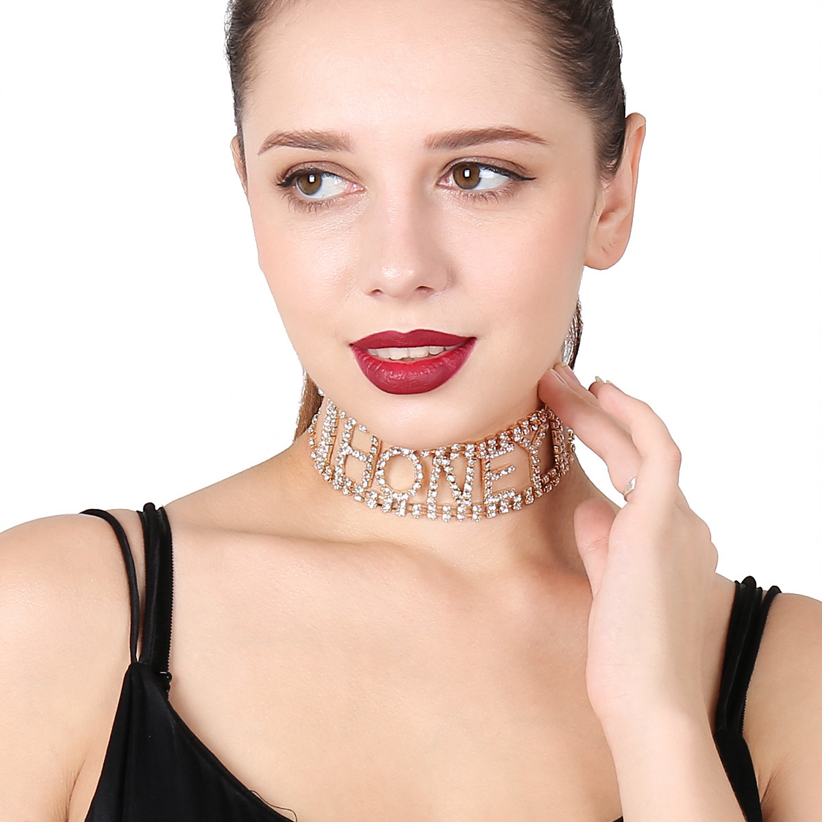 A12025 europeo y americano transfronterizo joyería punk exagerada Super flash discoteca collar con diamantes de imitación collar de la letra