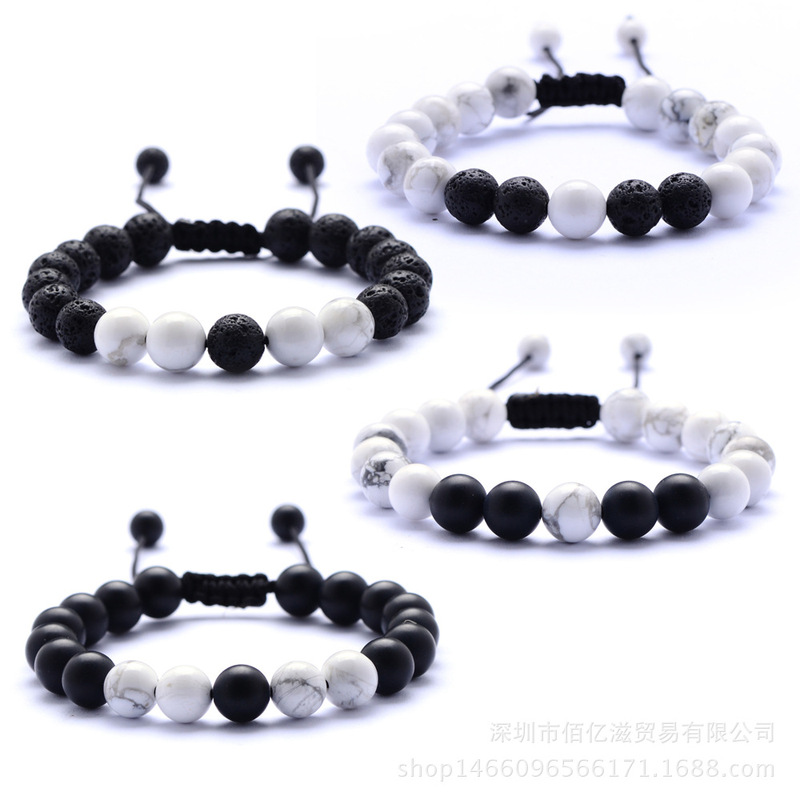 White Pine volcanic stone couple bracelet frosted black agate woven bracelet cross-border Amazon lovers distance first jewelry