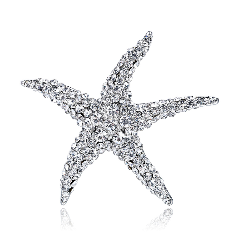 Gorgeous alloy starfish full diamond brooch all-match corsage jewelry