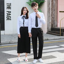 中学生合唱团演出服学院风班服秋季运动会校服套装白衬衫百褶长裙