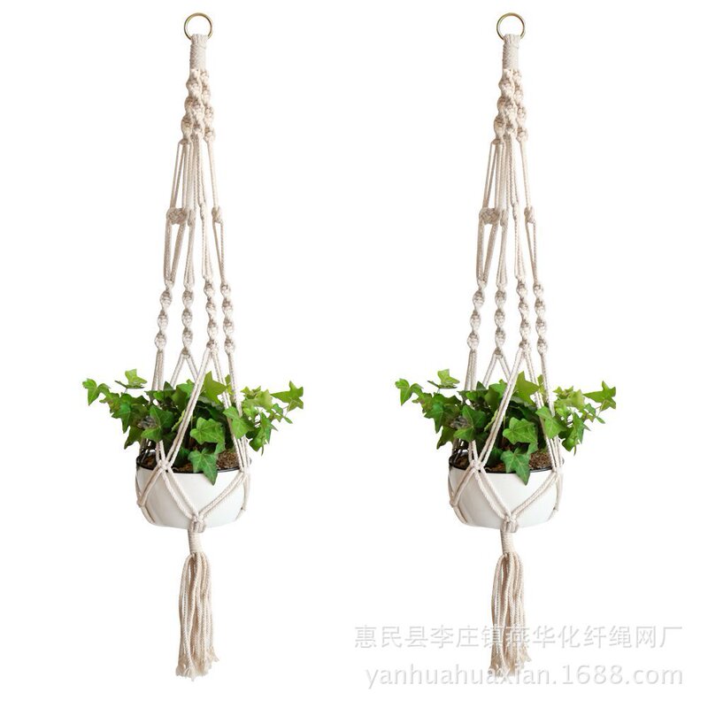 Flower Pot Net Bag Plant Greening Hanging Basket Hanger Cotton Rope Hemp Rope Garden Creative Woven Hanging Ornaments Flower Pot Hanging Rope