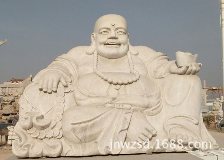 寺院弥勒佛石头像图片 汉白玉笑面佛雕塑造价 石雕未来佛塑像图片