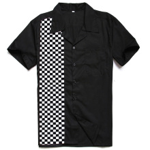 马赛克图案撞色拼接摇滚朋克休闲男士衬衫厂家批发原创设计Ebay