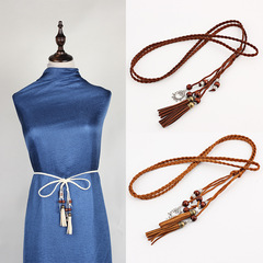 Belt for Women with Exquisite Decorations, Korean Style, Hand-woven Tail Belt Chain, Fashion Knot, Versatile Dress Pendant