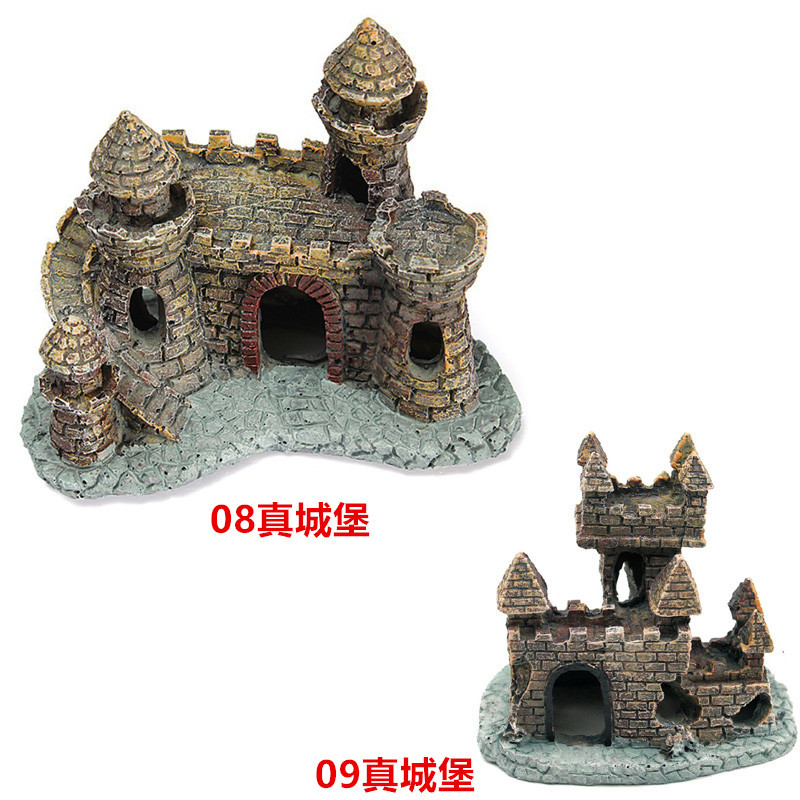 Acuario resina artesanía decoración pecera paisaje decoración simulación resina crawler caja Antiguo Real Castillo