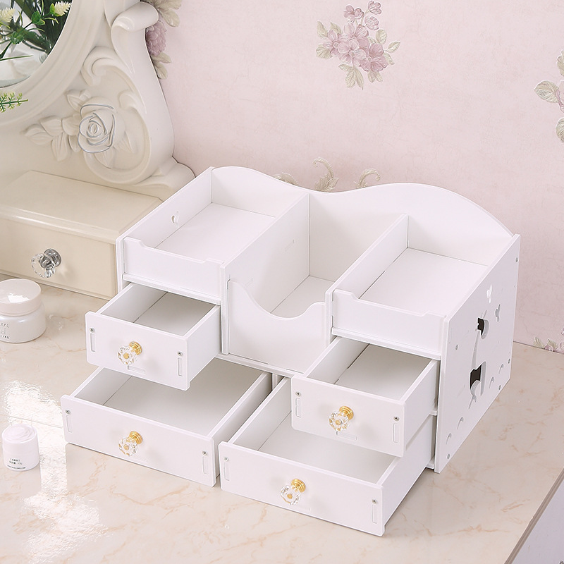Escritorio creativo cosméticos caja de almacenamiento cajón gabinete joyería organización caja durable pvc madera tablero de plástico sin tapa caja de almacenamiento