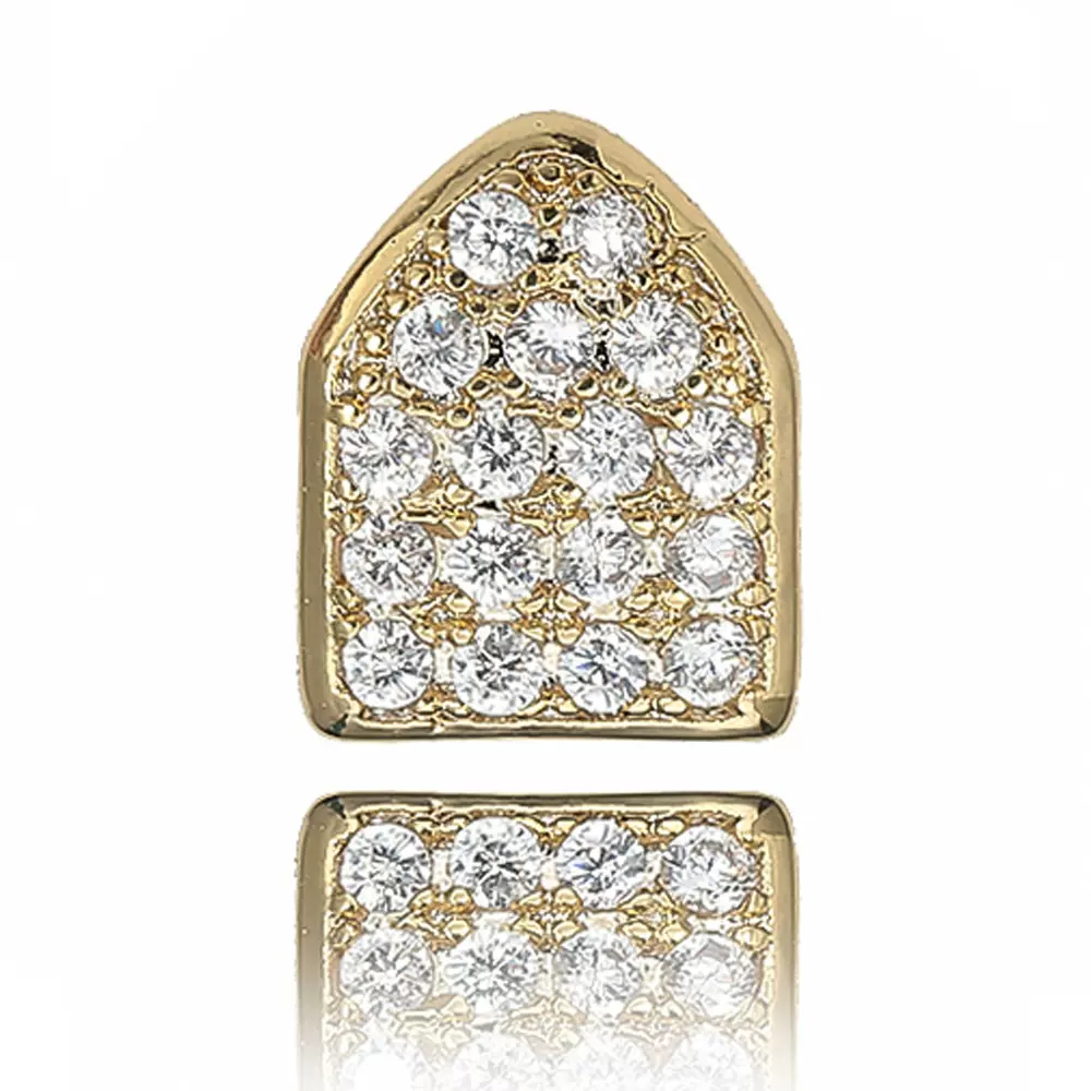 新款微镶锆石单颗金牙套 teeth grillz hip hop饰品嘻哈牙套批发