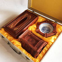血檀纸巾盒烟灰缸笔筒套装办公室客厅红木工艺品摆件节日送礼特价
