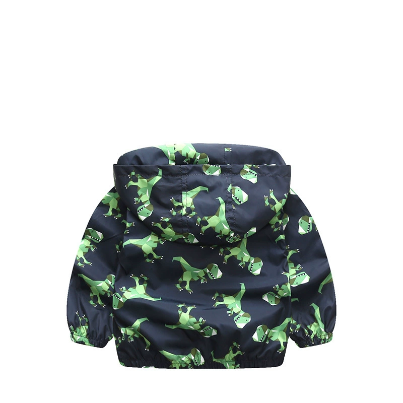 Children's Hooded Jacket Dinosaur Print, European Style, Zippered Windbreaker, Sizes 90–130