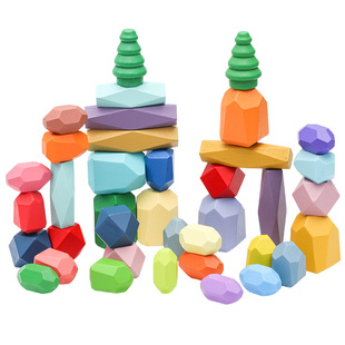 Wooden children's jengle Jenga high balance game parent-child concentration interactive color Jenga building blocks toy