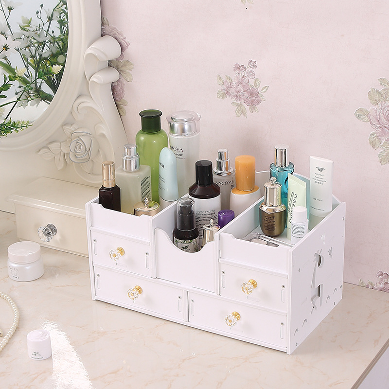 Escritorio creativo cosméticos caja de almacenamiento cajón gabinete joyería organización caja durable pvc madera tablero de plástico sin tapa caja de almacenamiento