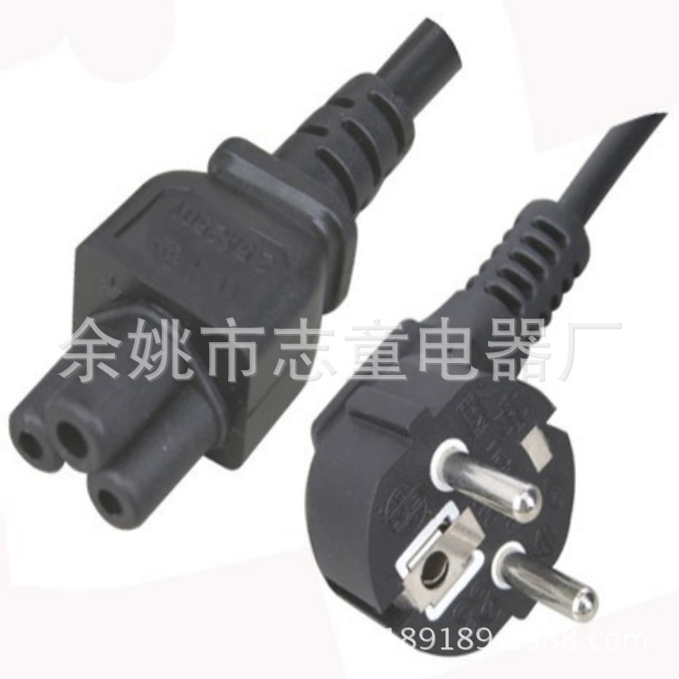 厂家直销三芯欧式带电脑品字尾米老鼠 3芯欧标尾部插头延长电源线