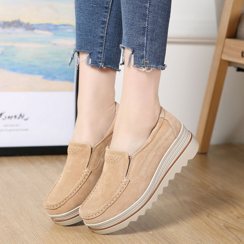 British Style Women's Shoes Wedge Small Size Single-layer Shoes Women's High-heeled Mother's Rusted Leather Soft Bottom Autumn Thick-soled Rocking Shoes 42