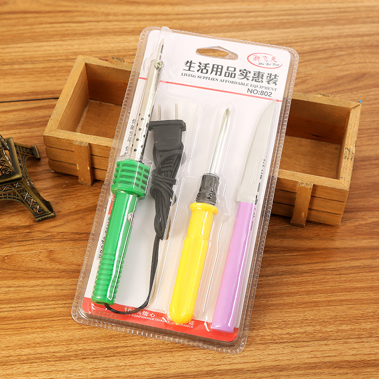 25-3圆插扁插塑料手柄 尖头外热式电烙铁30w改锥水果刀超值三件套