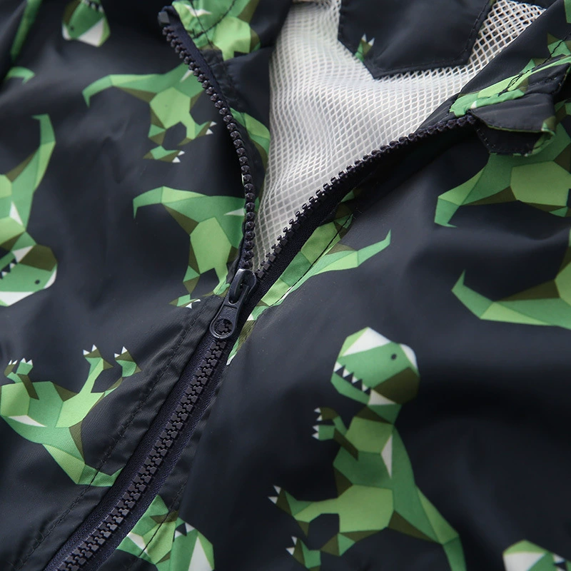 Children's Hooded Jacket Dinosaur Print, European Style, Zippered Windbreaker, Sizes 90–130