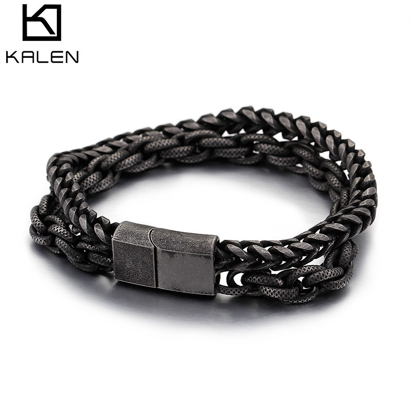 Punk Rock Simple Fashion Stainless Steel Double Layer Bracelet Men's Titanium Steel Bracelet Korean Cross-border Jewelry Gift Punk Rock Simple Fashion Stainless Steel Double Layer Bracelet Men's Titanium Steel Bracelet Korean Cross-border Jewelry Gift