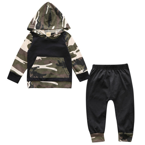 Kids' Summer Camp Outfit: Matching Camouflage Hooded Top and Bottom Pajamas Set for Infants and Toddlers - One Piece Shipping