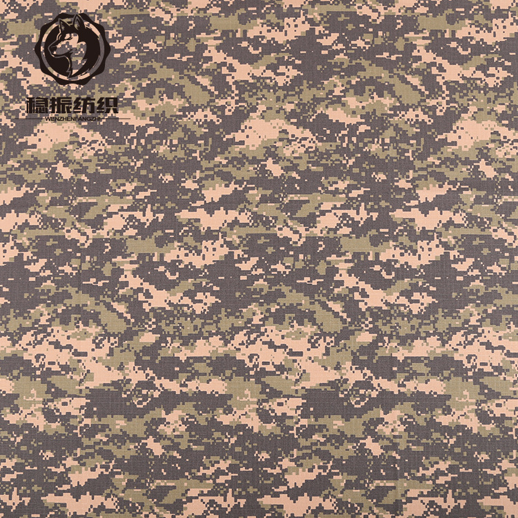 厂家直供涤棉混纺乌兹别克斯坦绿色数码防撕裂小方格子迷彩布面料