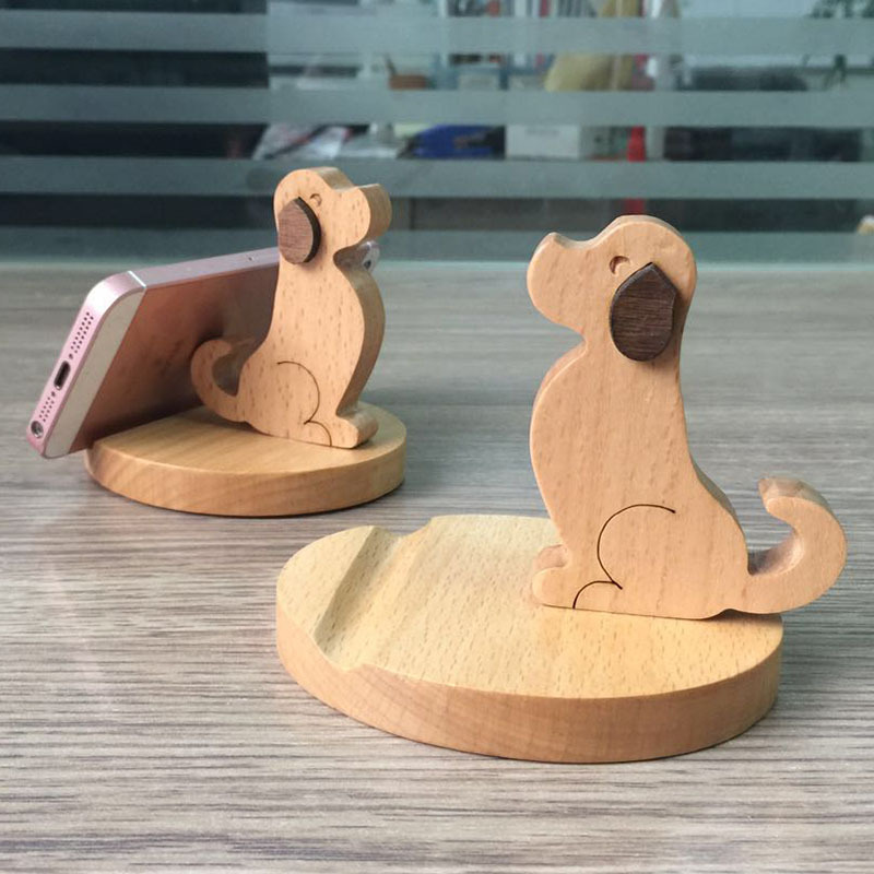 Nuevo titular de teléfono móvil de madera maciza de dibujos animados cachorro titular de teléfono móvil de escritorio universal