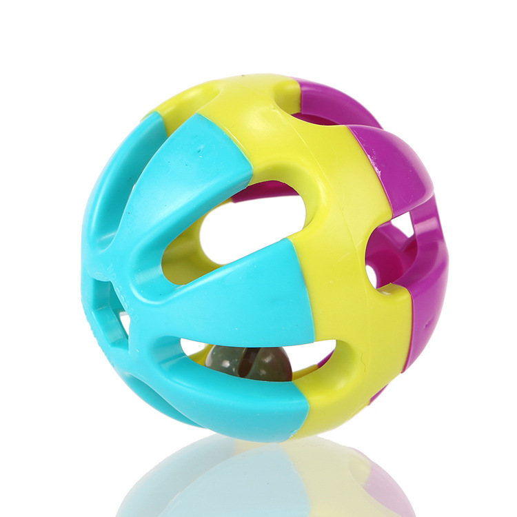 En stock Bola de campana de Mascota de tres colores anti-depresión juguete de sonido campana perro Bola de juguete bola de plástico