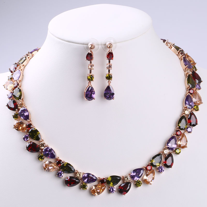 新款速卖通热卖热卖欧美外贸货源七彩锆石蒙娜丽莎项链女厂家批发