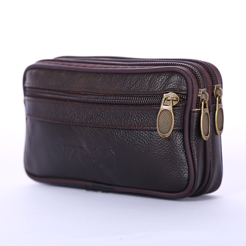 Factory wholesale mobile phone waist bag double pull leisure fashion mobile phone waist bag leather middle-aged and elderly wear belt men's waist bag