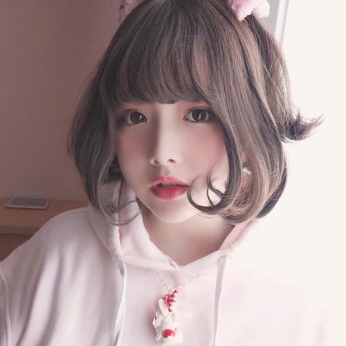 jk wig for women, short bobo head cover hairstyle, inwards, pear-shaped curls, fluffy, face-shaping short wig, straight hair wig set