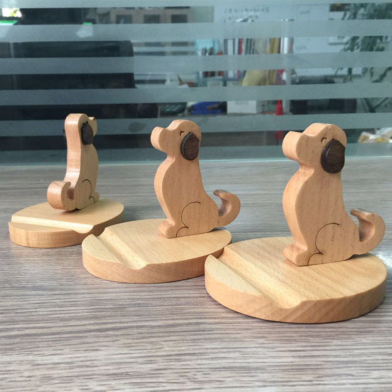 Nuevo titular de teléfono móvil de madera maciza de dibujos animados cachorro titular de teléfono móvil de escritorio universal