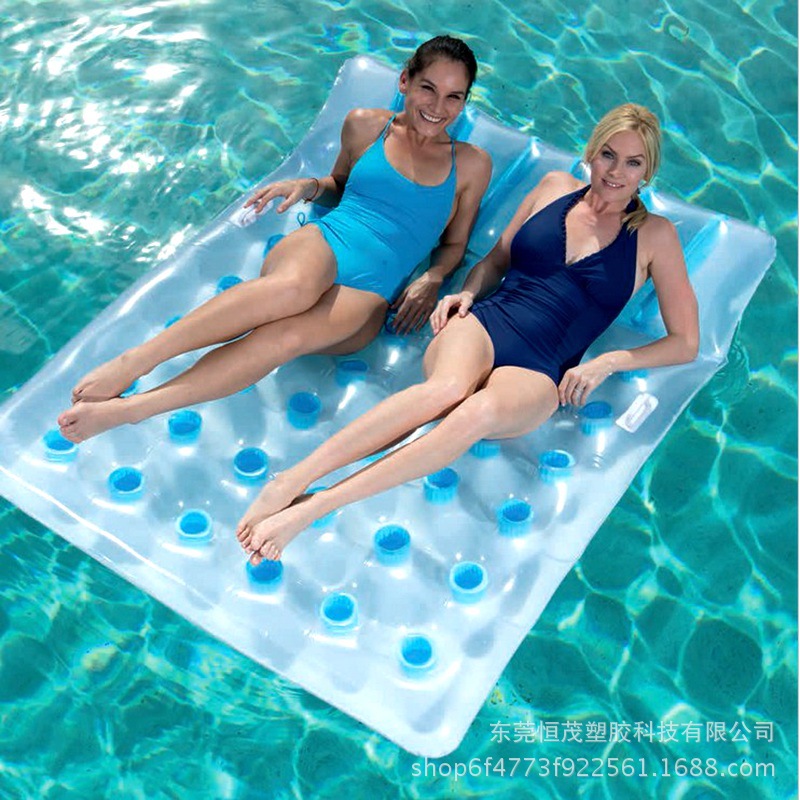 Factory supply PVC inflatable Cup hole floating row adult water inflatable game floating row double recliner floating bed