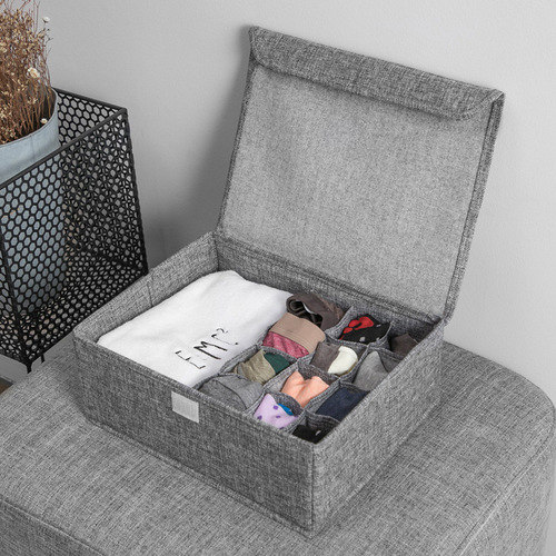 Underwear and socks storage box, fabric with lid, organization box for student dormitory, washable socks and underwear, divided storage box
