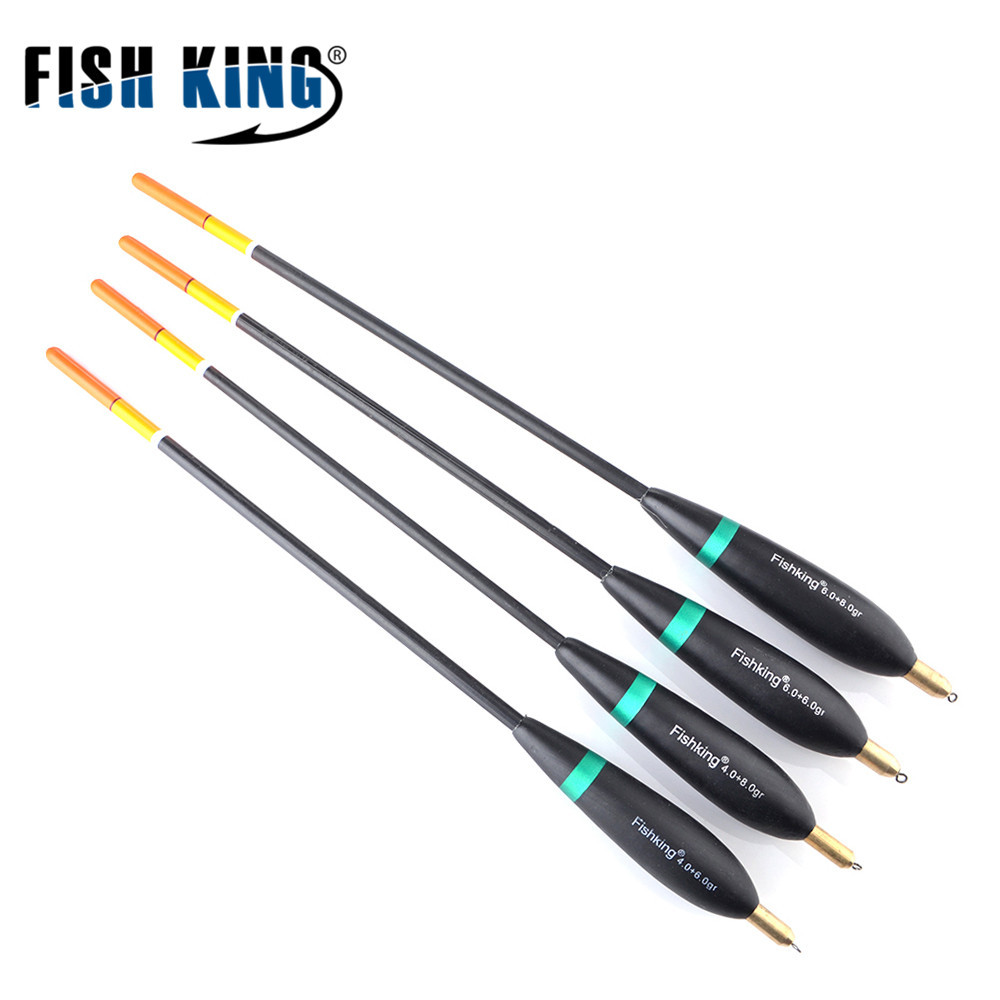 Flotadores de pesca Fishking para pesca en roca, cabeza de cobre con plomada, madera de abeto, gran flotabilidad, engrosados, juego de cuatro, venta al por mayor.
