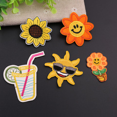 Embroidered Sunflower Computer Embroidery Patch Juice Beverage Embroidered Label Clothing Decoration Patch Sunglasses