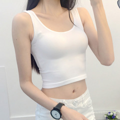 Bare-chested short-sleeve women's top Spring U-shaped half-length high-waist sports tight inner layer pure cotton base layer top factory wholesale